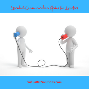Essential Communication Skills for Leaders by Virtual ME Solutions.com (image of 2 people with tin cans on strings playing telephone)