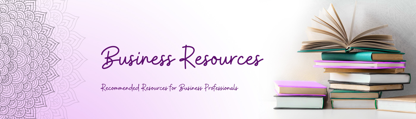 Business Resources, Recommended Resources for Business Professionals (with image of a stack of books)