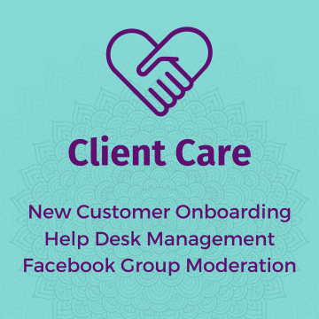 Caring Hands icon, Client Care, New Customer Onboarding, Help Desk Management, Facebook Group Moderation