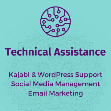 Web icon, Technical Assistance, Kajabi & WordPress Support, Social Media Management, Email Marketing